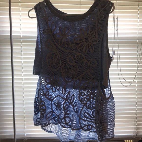Free people periwinkle crop tank with mesh overlay - Picture 4 of 8